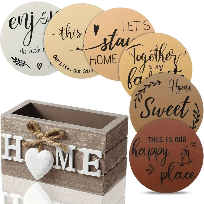 Wood Coasters - Brown Wooden Holder Set by House Of Avana