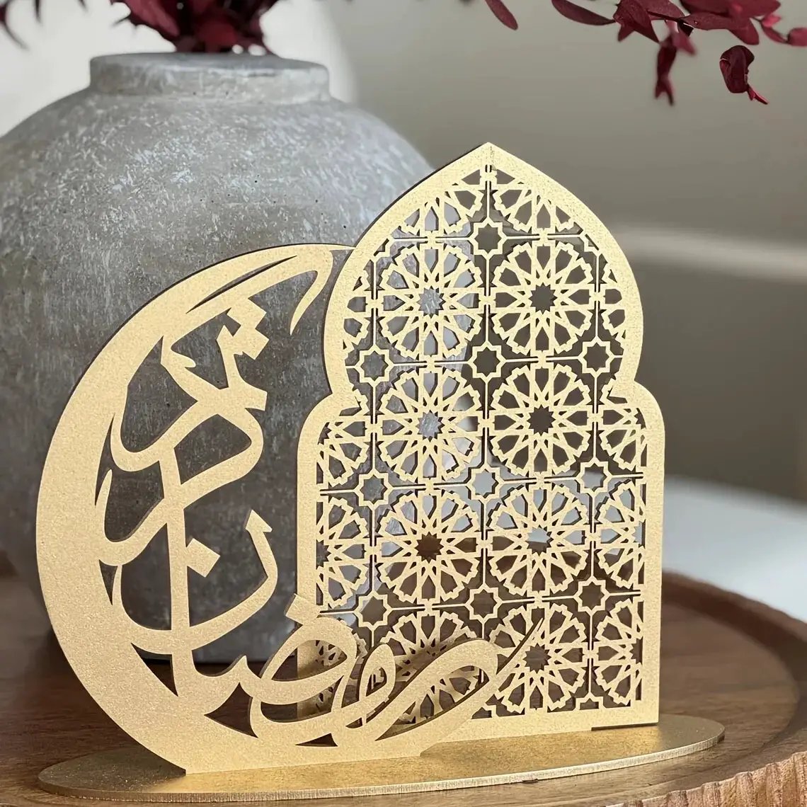 Wood Decorative Sign - Traditional Wooden Tabletop Eid Decoration by House Of Avana