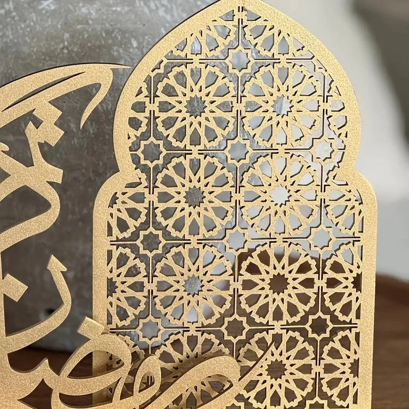 Wood Decorative Sign - Traditional Wooden Tabletop Eid Decoration by House Of Avana