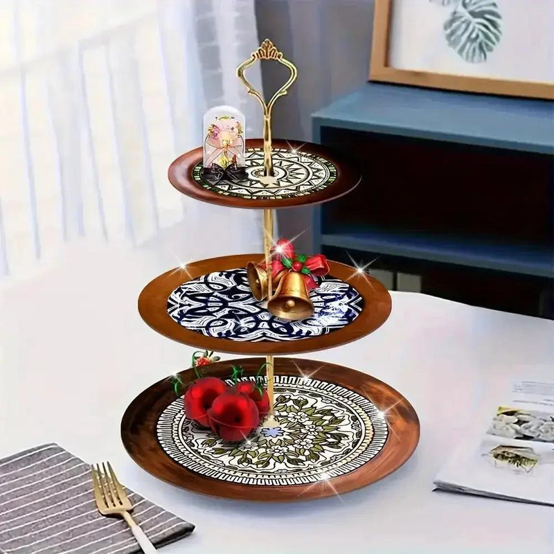 Wood Display Stand - 3-Tier Floral Pattern by House Of Avana