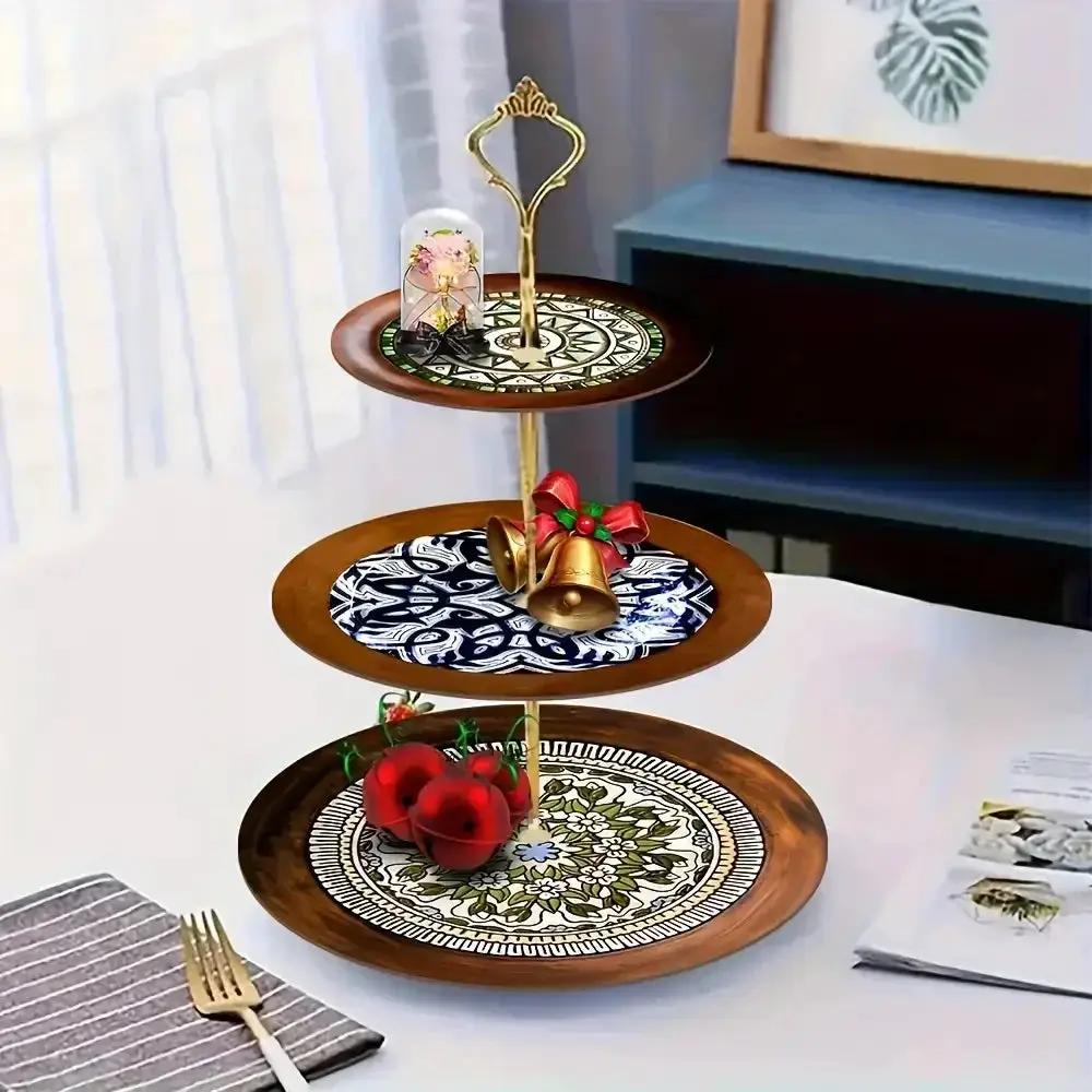 Wood Display Stand - 3-Tier Floral Pattern by House Of Avana