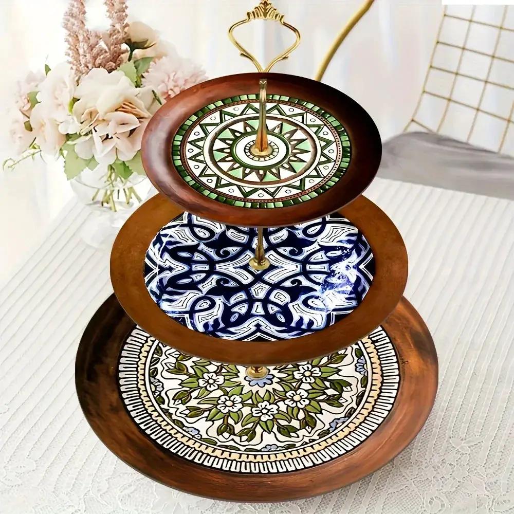 Wood Display Stand - 3-Tier Floral Pattern by House Of Avana