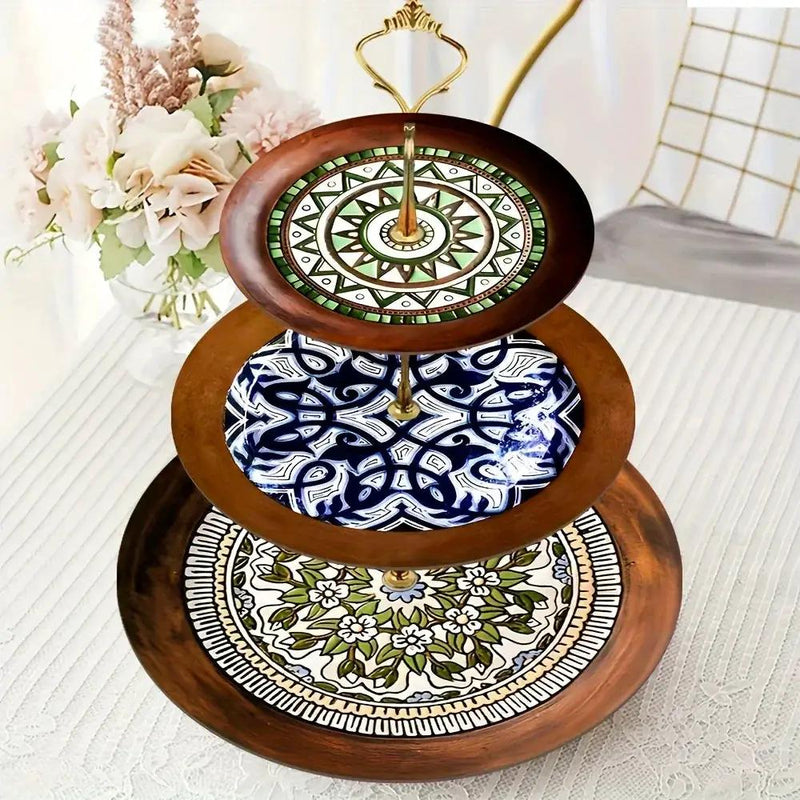 Wood Display Stand - 3-Tier Floral Pattern by House Of Avana