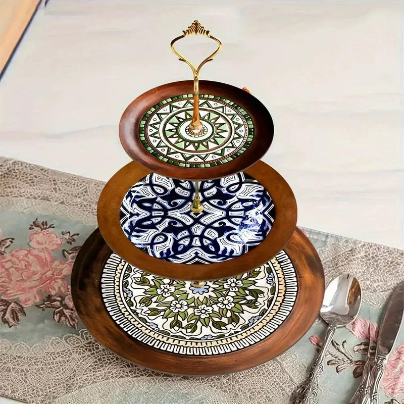 Wood Display Stand - 3-Tier Floral Pattern by House Of Avana