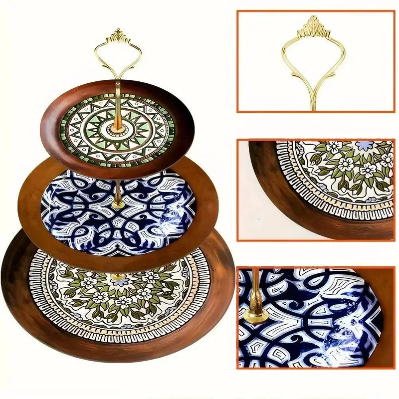 Wood Display Stand - 3-Tier Floral Pattern by House Of Avana