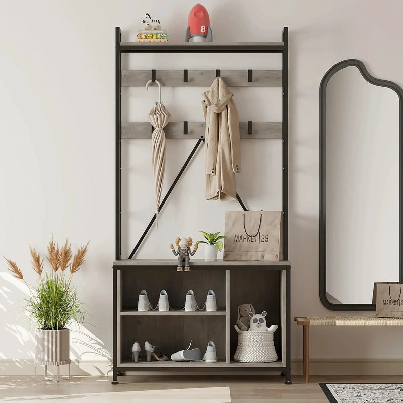 Wood Hall Tree with Storage Bench & 8 Hooks by House Of Avana