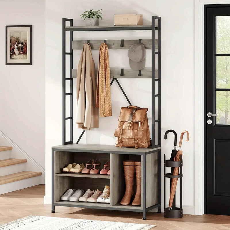 Wood Hall Tree with Storage Bench & 8 Hooks by House Of Avana