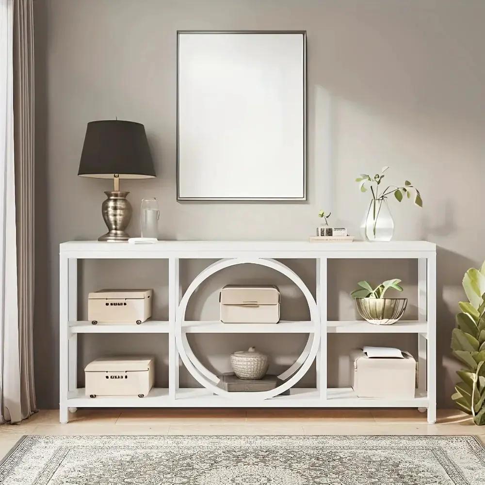 Wood Sofa Console Table with 3 Tier Storage, 70.9 inch, Black by House Of Avana