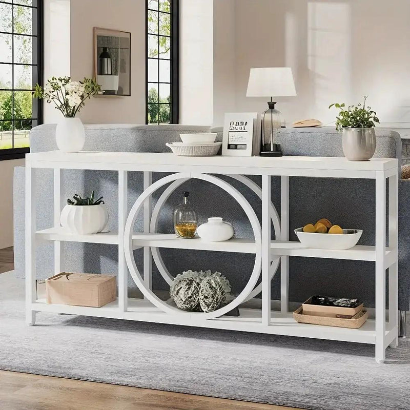 Wood Sofa Console Table with 3 Tier Storage, 70.9 inch, Black by House Of Avana