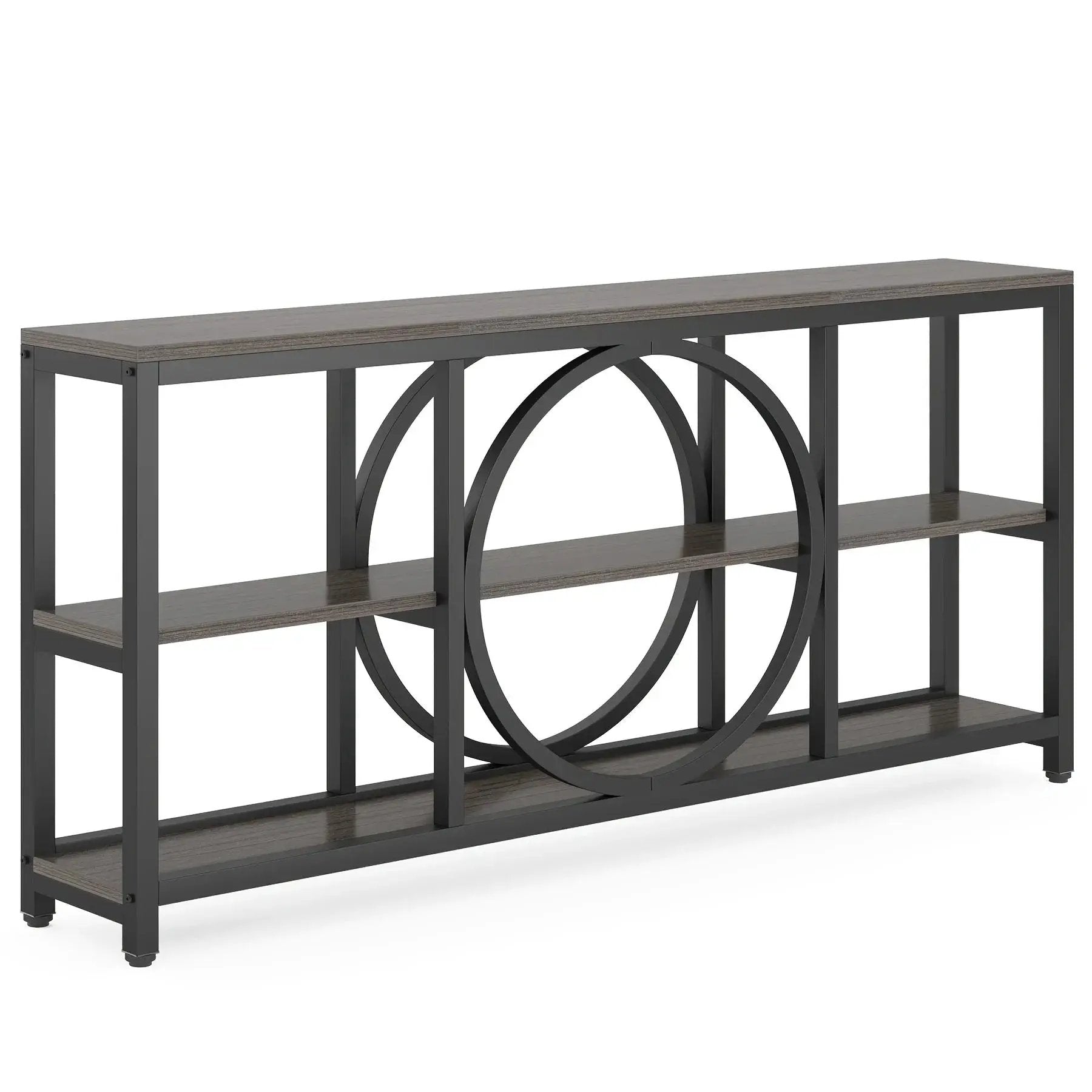 Wood Sofa Console Table with 3 Tier Storage, 70.9 inch, Black by House Of Avana