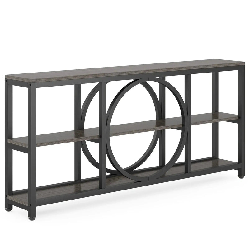 Wood Sofa Console Table with 3 Tier Storage, 70.9 inch, Black by House Of Avana