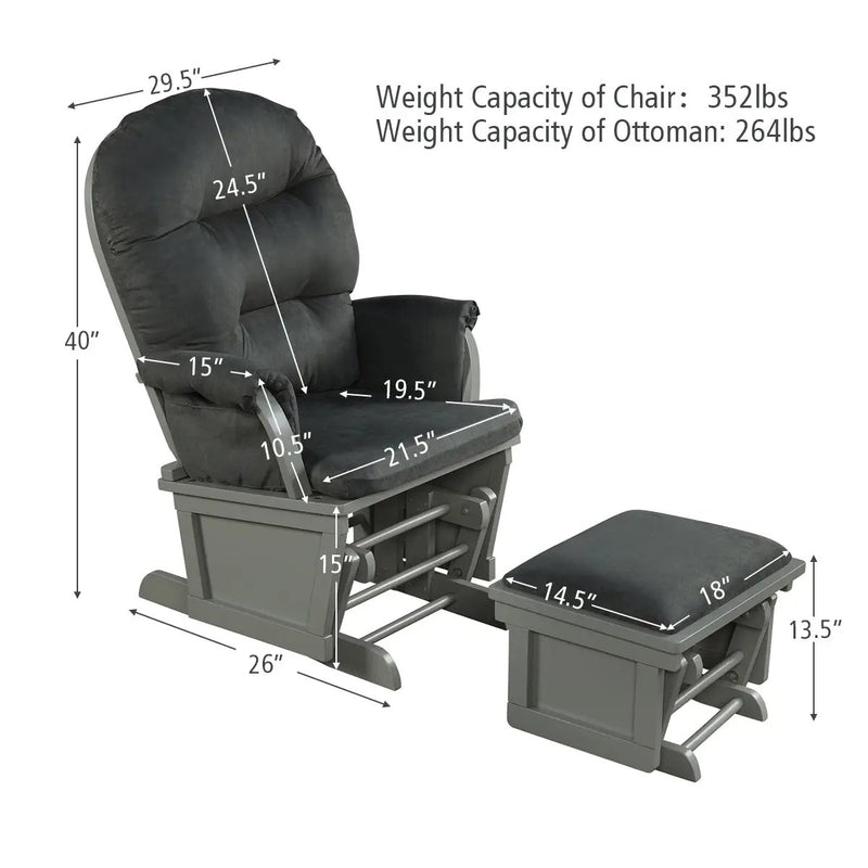 Wood Baby Glider and Ottoman Cushion Set with Padded Armrests for Nursing by DirectDeals