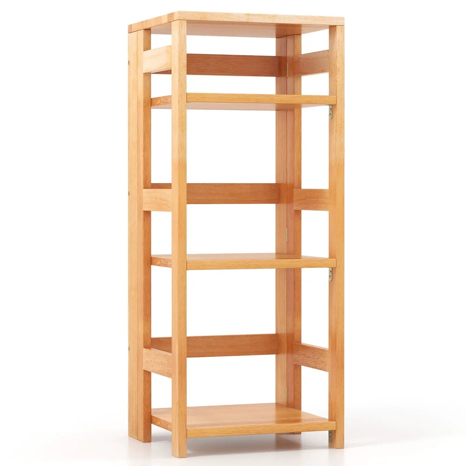 4-Tier Bookshelf Rubber Wood Bookcase with Side Fences for Living Room by DirectDeals