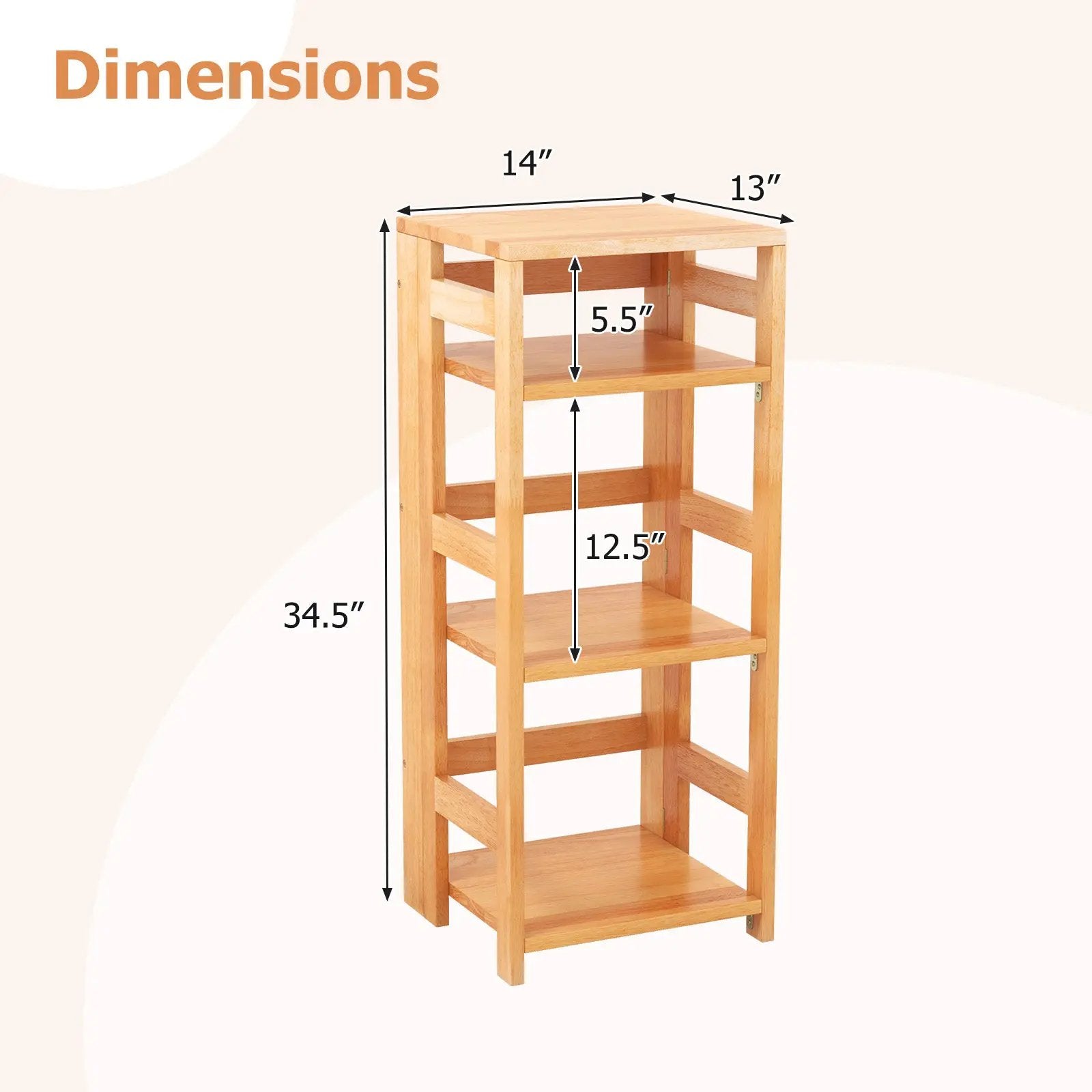 4-Tier Bookshelf Rubber Wood Bookcase with Side Fences for Living Room by DirectDeals