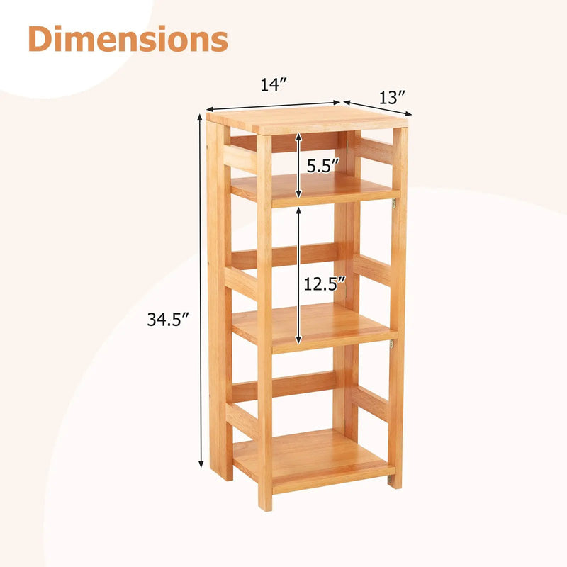 4-Tier Bookshelf Rubber Wood Bookcase with Side Fences for Living Room by DirectDeals