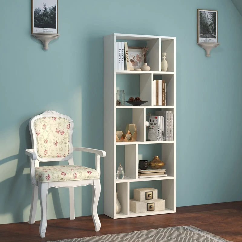 66 Inch Tall 5 Tiers Wood Bookshelf with 10 Open Compartments-White by DirectDeals