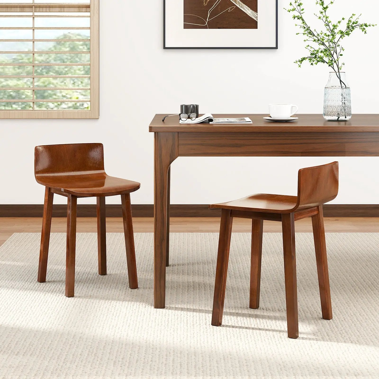 Wood Dining Chair Set of 2 Farmhouse Kitchen Dining Room Chairs Mid-Century Modern Armless Side Chairs-Brown by DirectDeals