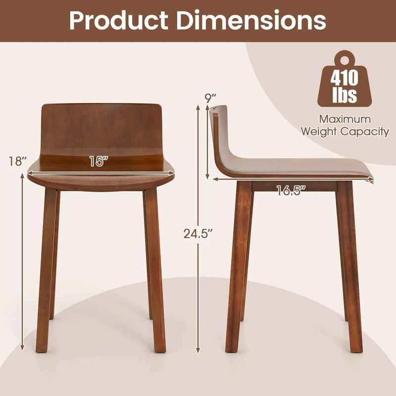 Wood Dining Chair Set of 2 Farmhouse Kitchen Dining Room Chairs Mid-Century Modern Armless Side Chairs-Brown by DirectDeals