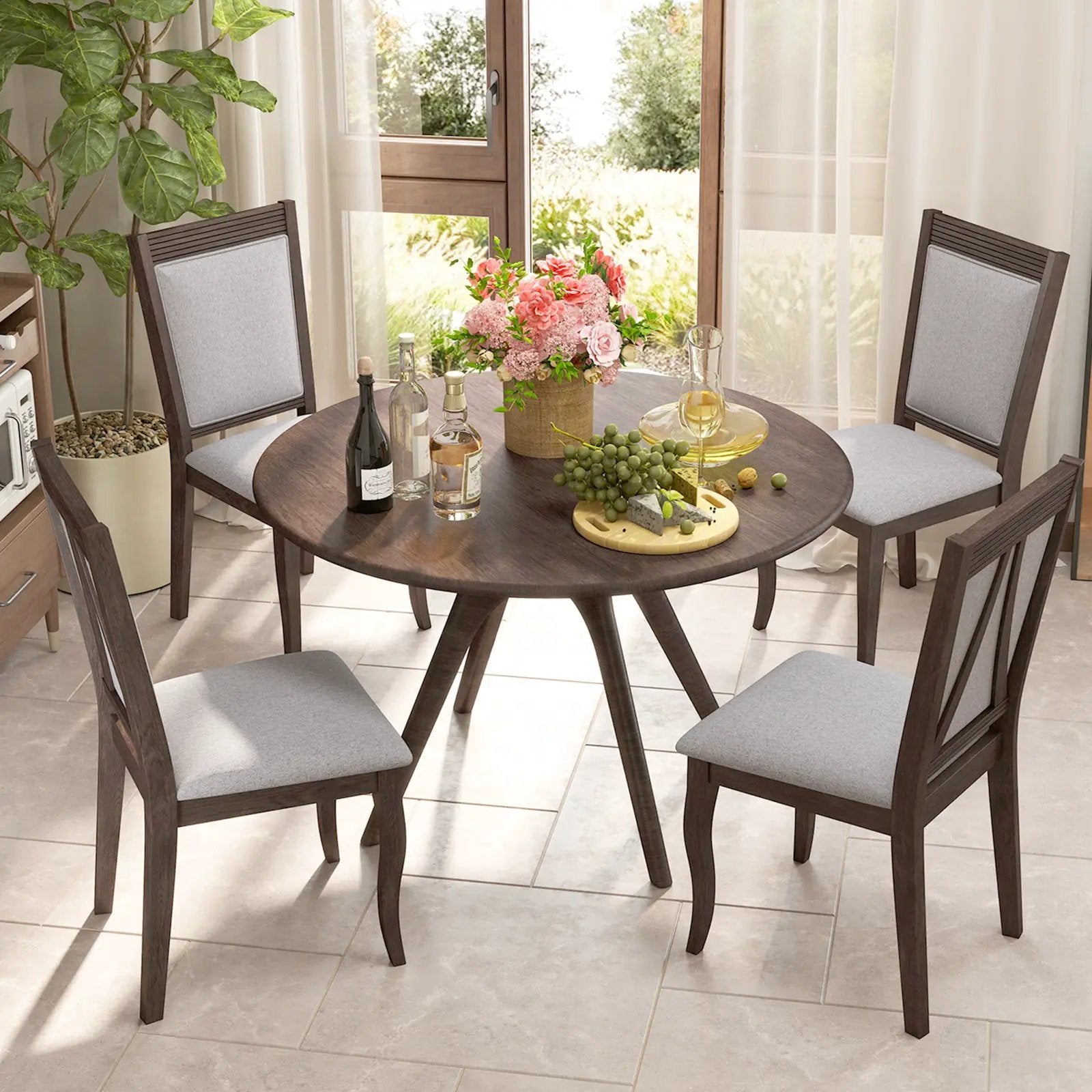 Wood Dining Chairs Set of 2 with Rubber Wood Frame and Padded Seat-Brown by DirectDeals