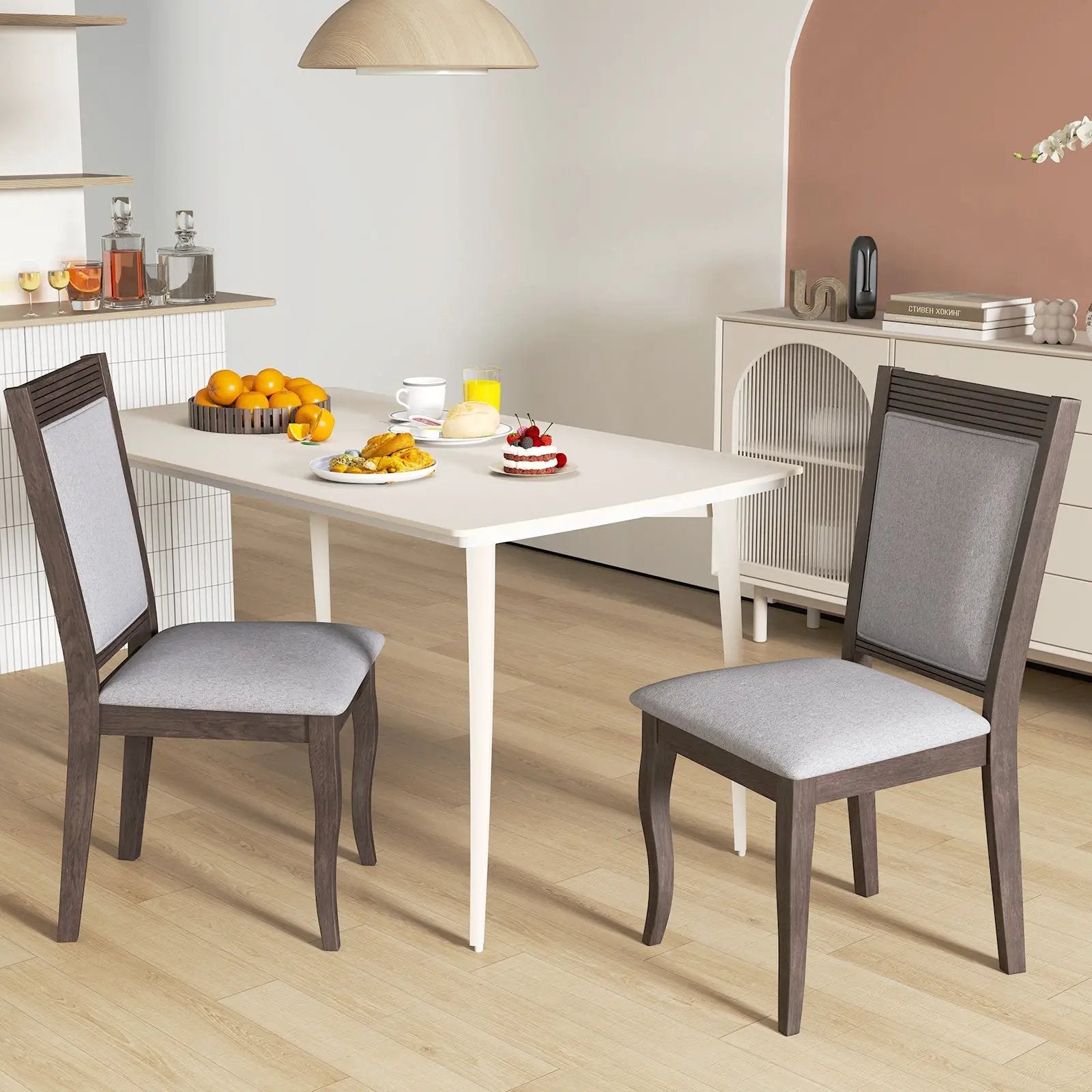 Wood Dining Chairs Set of 2 with Rubber Wood Frame and Padded Seat-Brown by DirectDeals