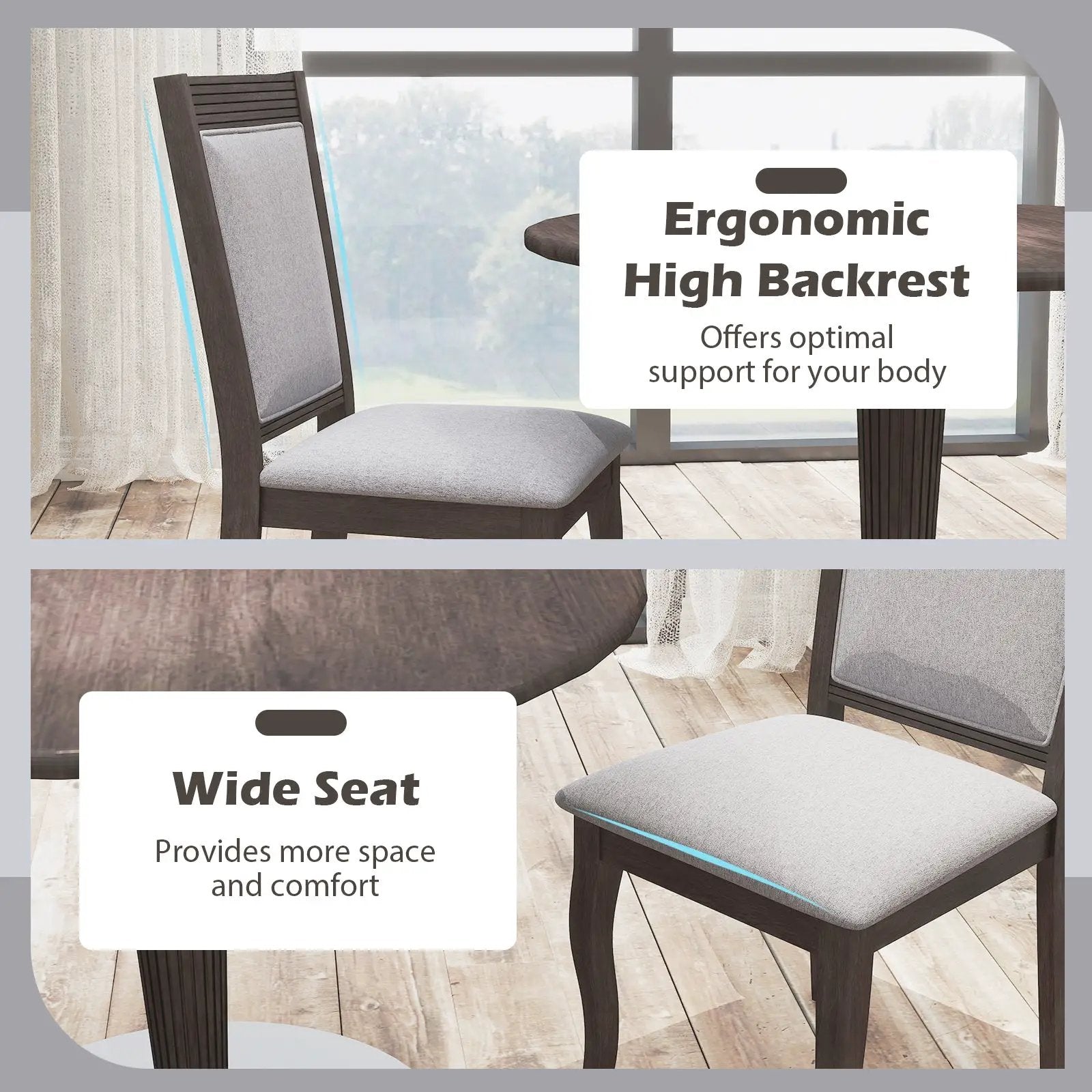 Wood Dining Chairs Set of 2 with Rubber Wood Frame and Padded Seat-Brown by DirectDeals