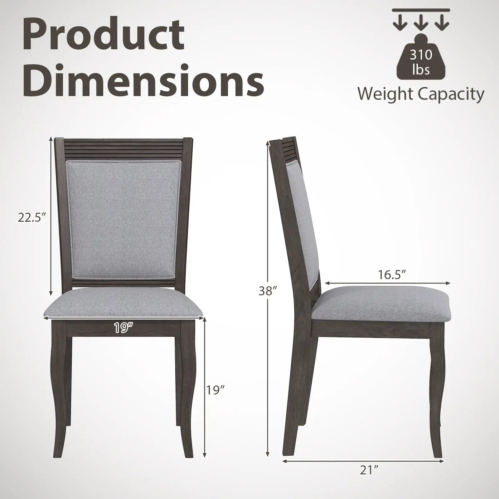Wood Dining Chairs Set of 2 with Rubber Wood Frame and Padded Seat-Brown by DirectDeals
