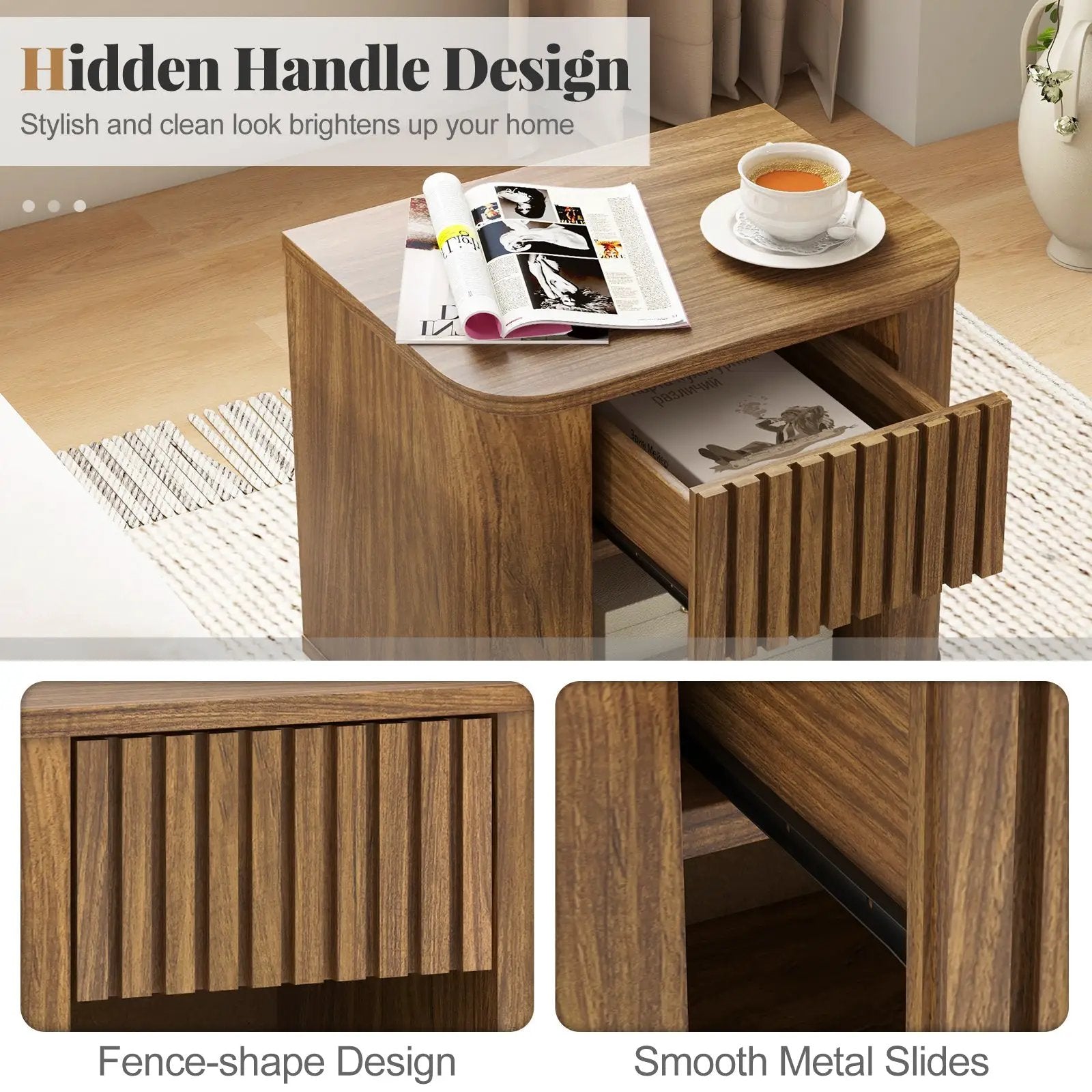 Mid-century Wood Nightstand with Drawer and Open Shelf-Walnut by DirectDeals