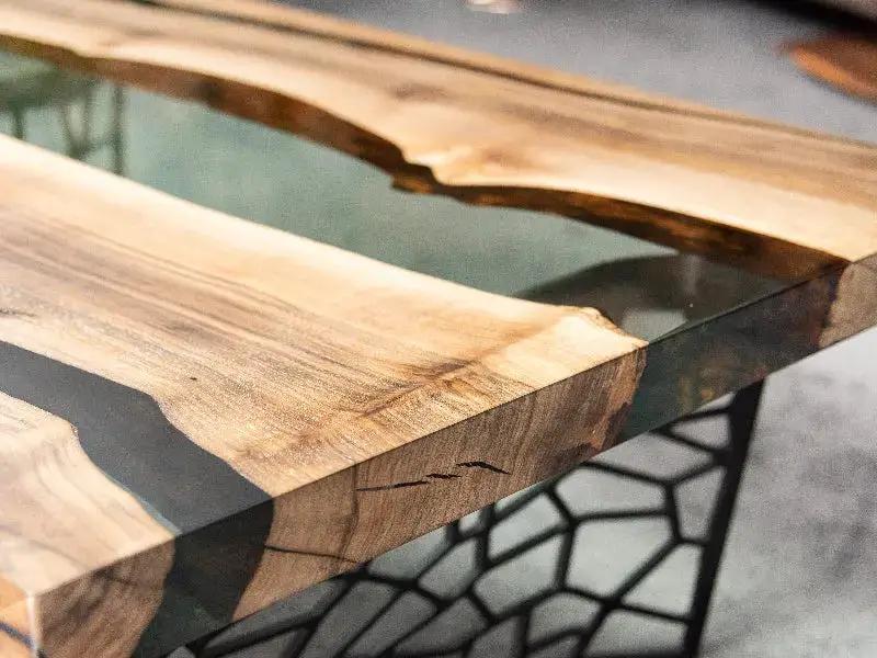 Custom Resin River Walnut Coffee Table | Voronoi Collection, detail