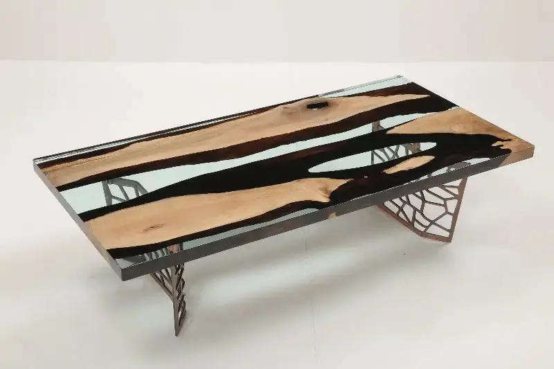 Custom Resin River Walnut Coffee Table | Voronoi Collection, top view