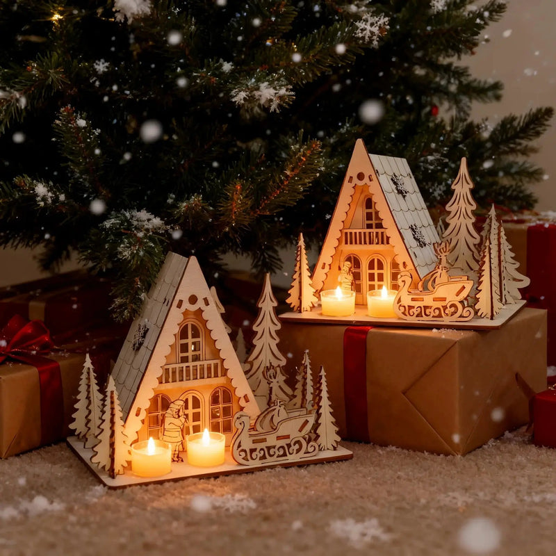 Wooden 3D Christmas House Decoration with Laser-Cut Santa Scene by House Of Avana