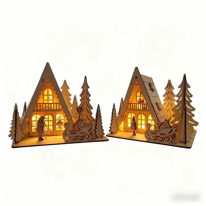 Wooden 3D Christmas House Decoration with Laser-Cut Santa Scene by House Of Avana