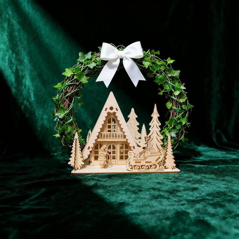 Wooden 3D Christmas House Decoration with Laser-Cut Santa Scene by House Of Avana
