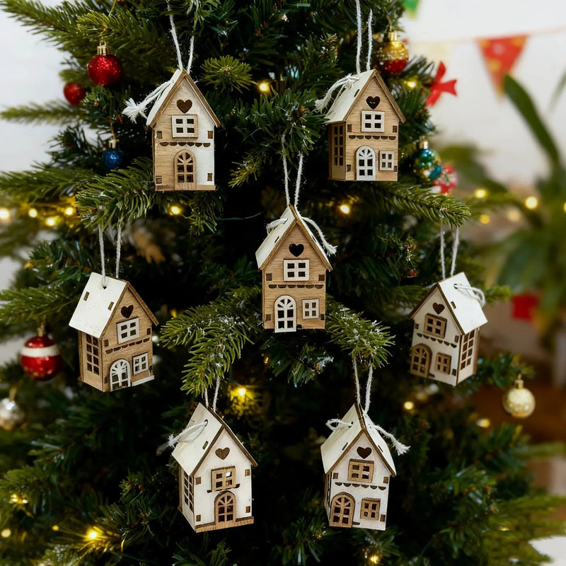 Wooden 3D Hanging House Ornament Brown and White with Windows by House Of Avana