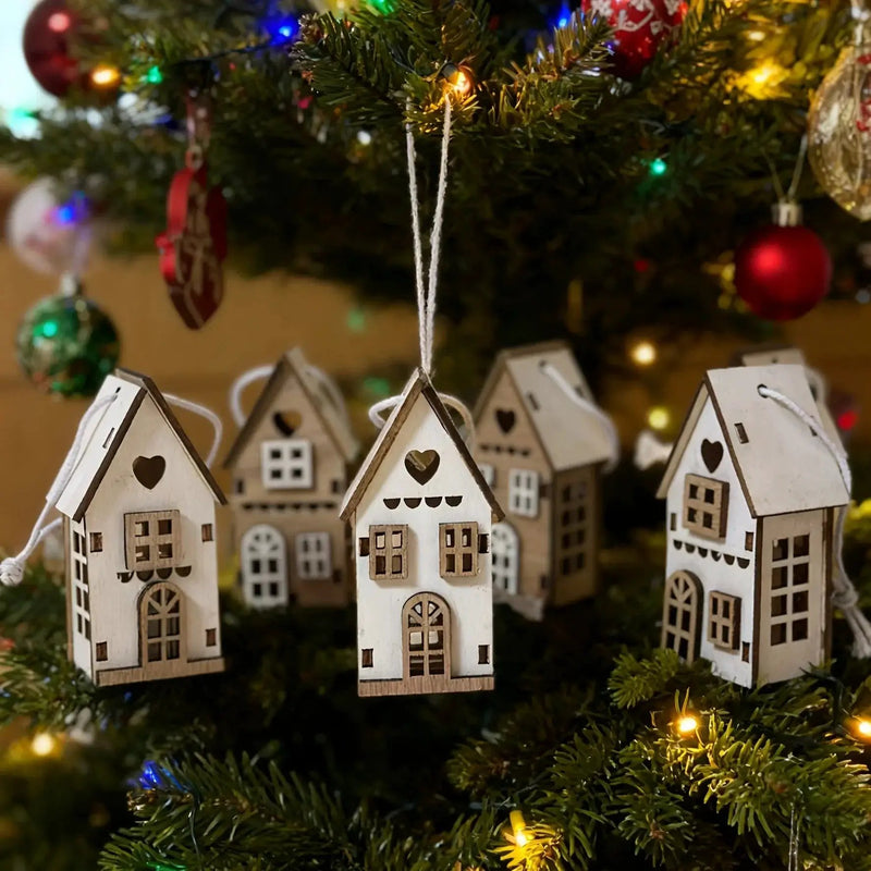 Wooden 3D Hanging House Ornament Brown and White with Windows by House Of Avana