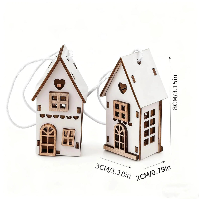 Wooden 3D Hanging House Ornament Brown and White with Windows by House Of Avana