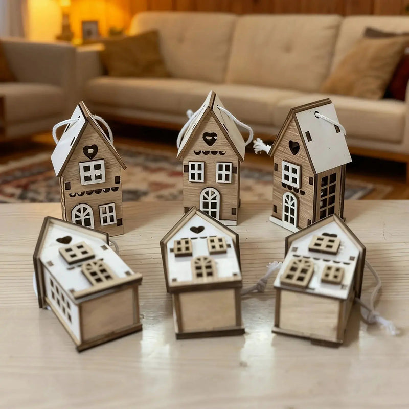 Wooden 3D Hanging House Ornament Brown and White with Windows by House Of Avana