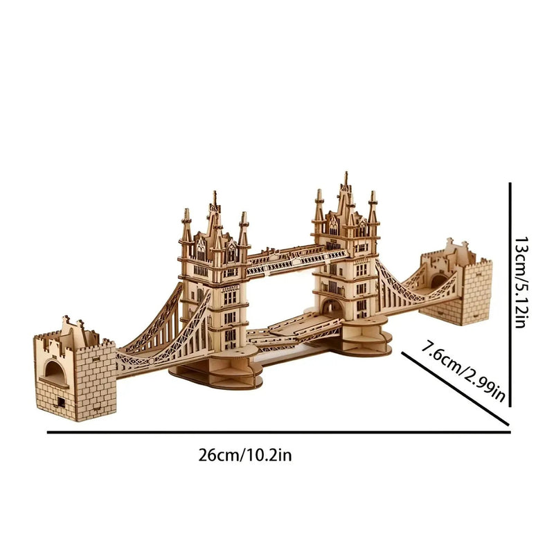 Wooden 3D London Bridge Puzzle Model with Interlocking Pieces by House Of Avana