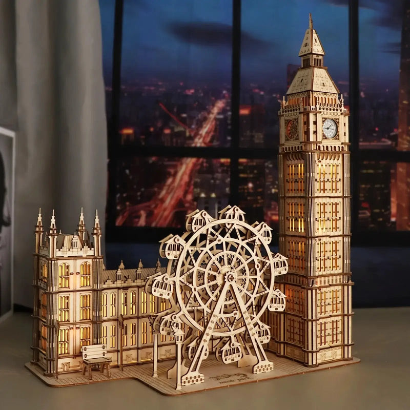 Wooden 3D Puzzle Model Kit of Big Ben with Interlocking Pieces by House Of Avana