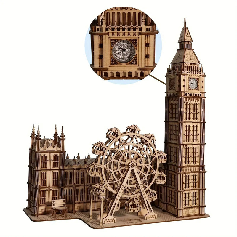 Wooden 3D Puzzle Model Kit of Big Ben with Interlocking Pieces by House Of Avana