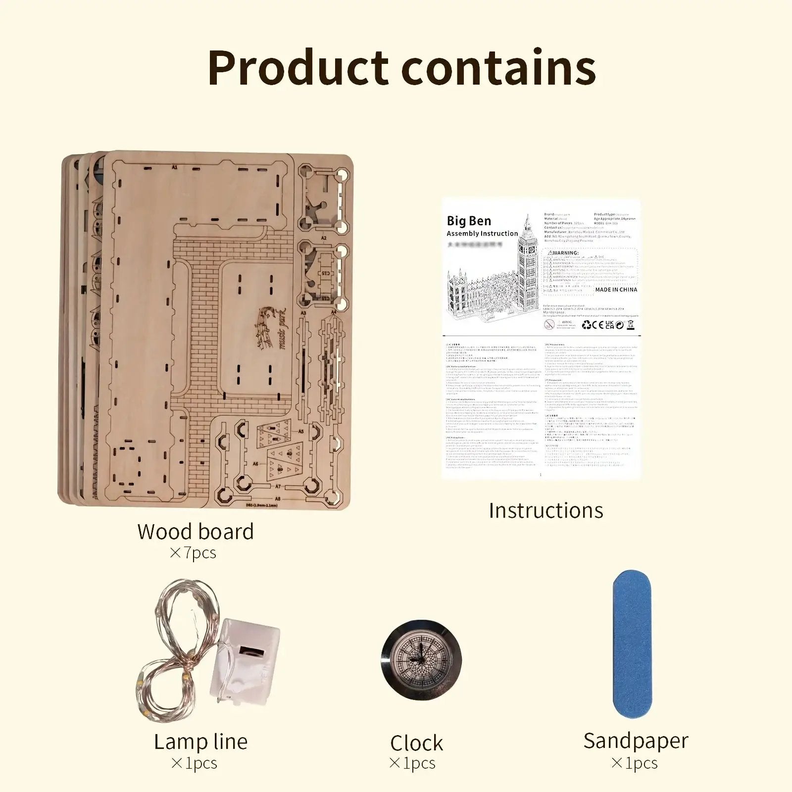 Wooden 3D Puzzle Model Kit of Big Ben with Interlocking Pieces by House Of Avana