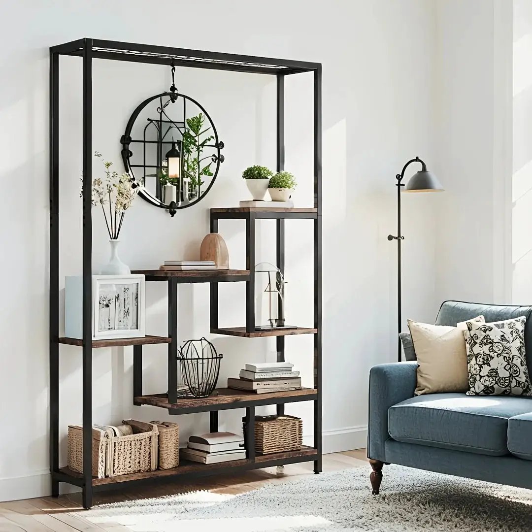 Wooden 5-Tier Bookshelf with Hanging Hooks, 70.9 Inch Tall Natural Wood Plant Stand by House Of Avana