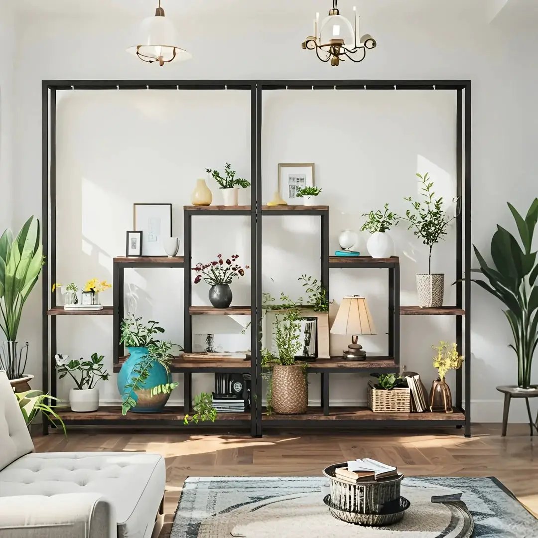Wooden 5-Tier Bookshelf with Hanging Hooks, 70.9 Inch Tall Natural Wood Plant Stand by House Of Avana