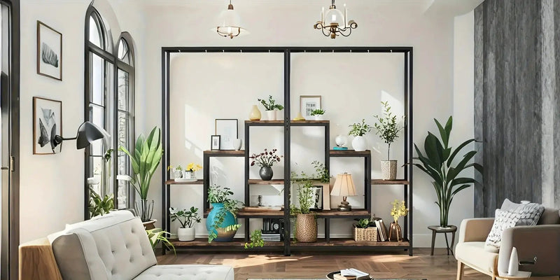 Wooden 5-Tier Bookshelf with Hanging Hooks, 70.9 Inch Tall Natural Wood Plant Stand by House Of Avana