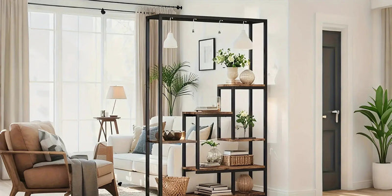 Wooden 5-Tier Bookshelf with Hanging Hooks, 70.9 Inch Tall Natural Wood Plant Stand by House Of Avana