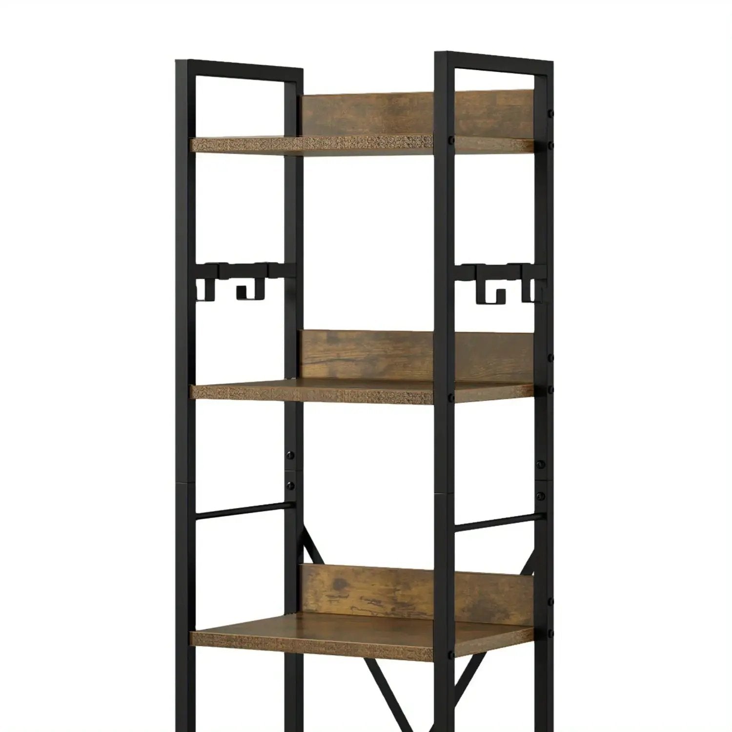 Wooden 6-Tier Brown Bookshelf with Storage Hooks by House Of Avana