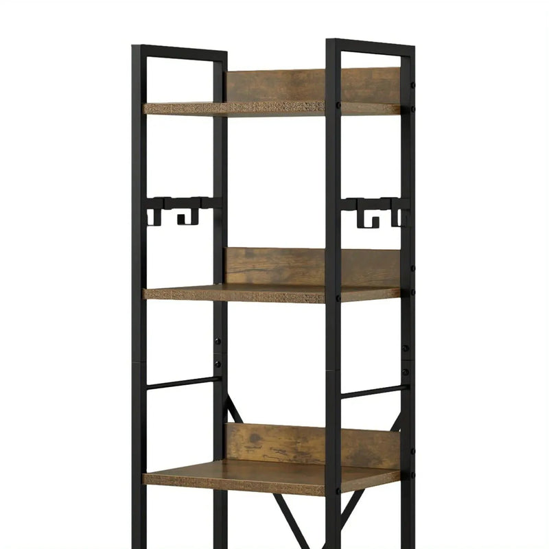 Wooden 6-Tier Brown Bookshelf with Storage Hooks by House Of Avana