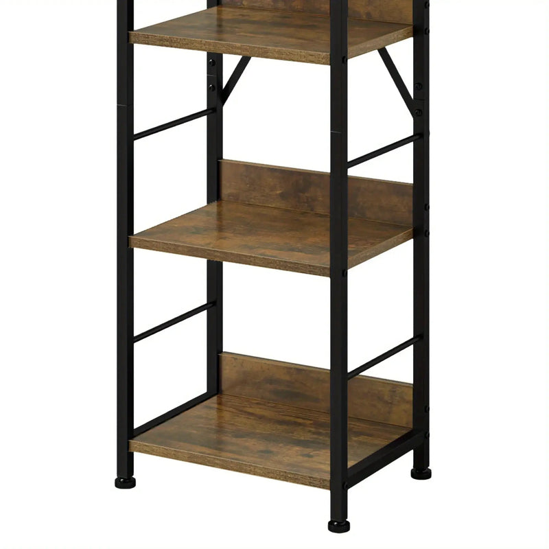 Wooden 6-Tier Brown Bookshelf with Storage Hooks by House Of Avana
