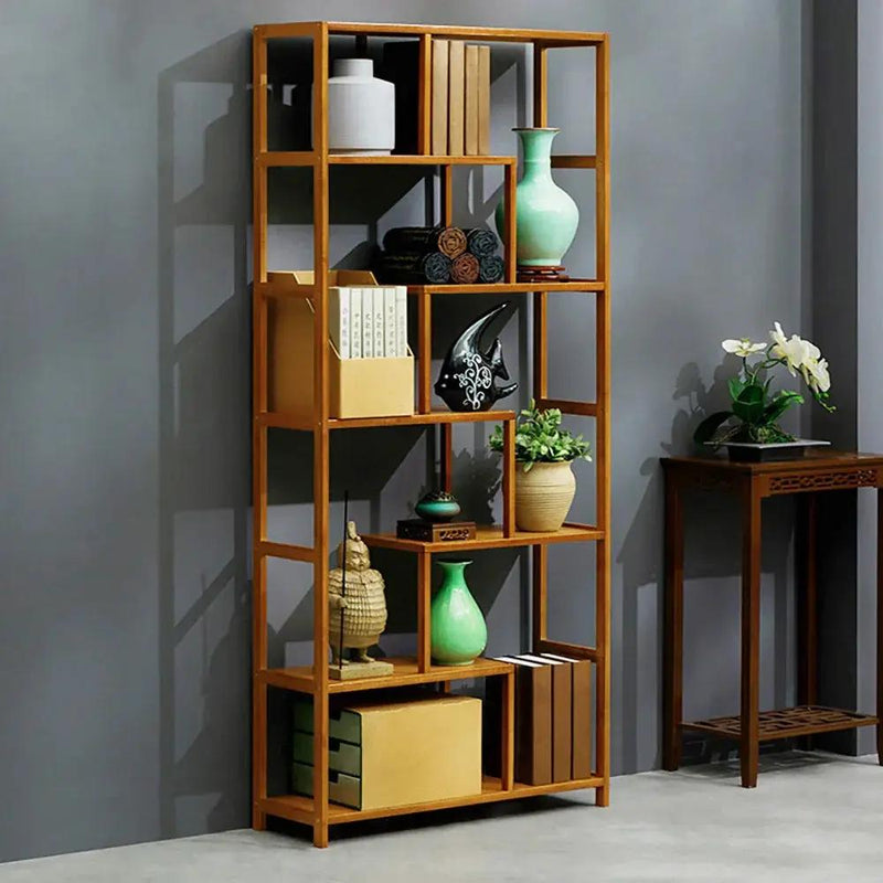 Wooden 7-Tier S-Shaped Bookcase with Storage by House Of Avana