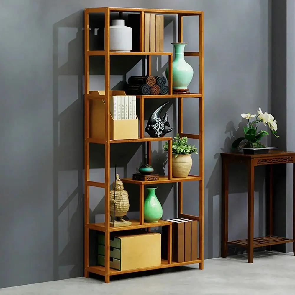 Wooden 7-Tier S-Shaped Bookcase with Storage by House Of Avana