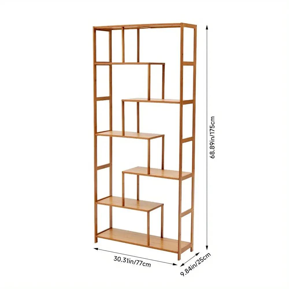Wooden 7-Tier S-Shaped Bookcase with Storage by House Of Avana
